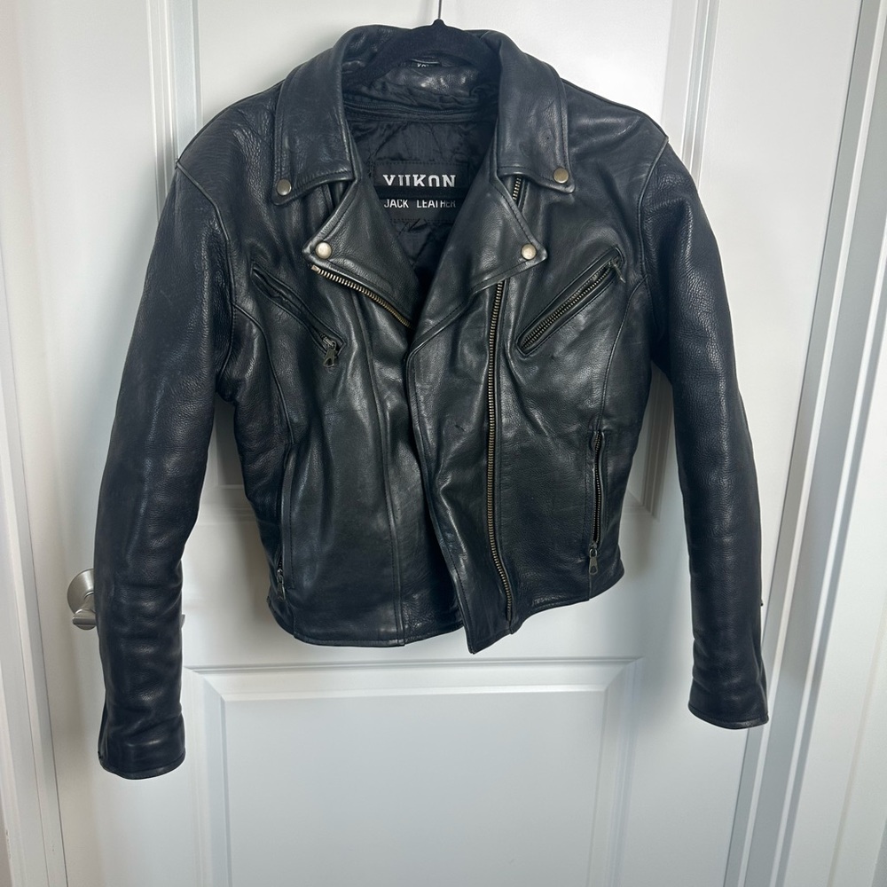 Black Leather biker cropped jacket